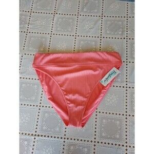 Freshwater Women's High Waisted Ribbed Bikini Bottom Coral Plus Size XXL 20 NEW